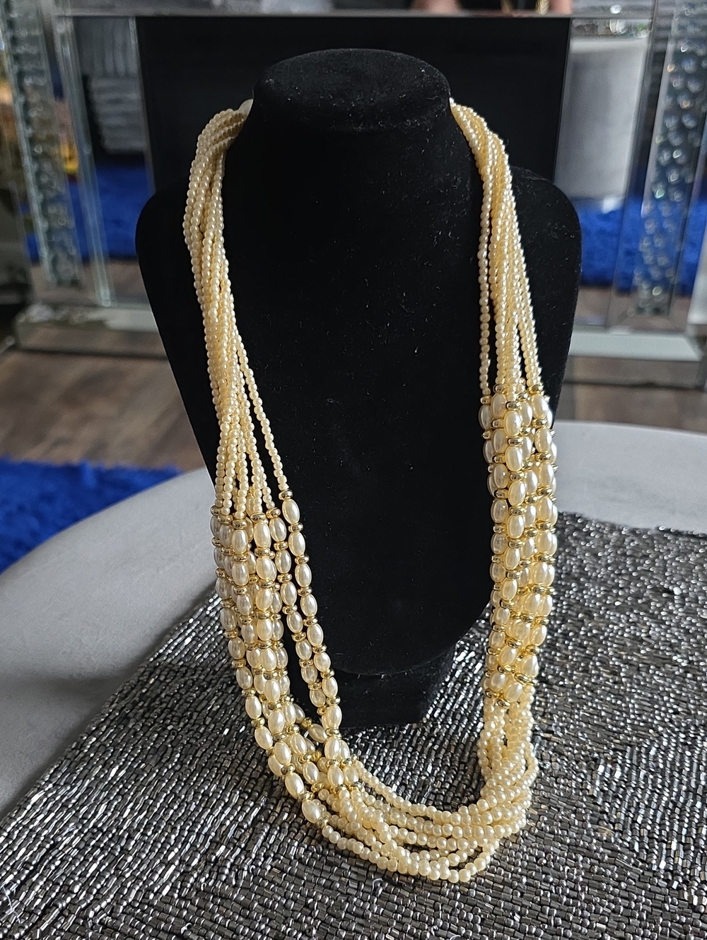 Vintage Cream and Gold Multi-Strand Pearl Necklace